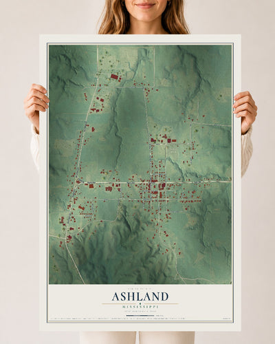Map of Ashland, Mississippi, 24 x 36 inch unframed archival matte print