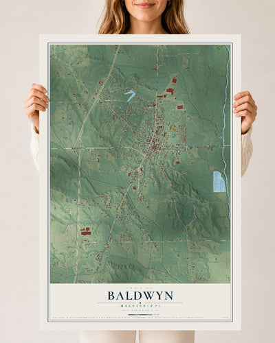 Map of Baldwyn, Mississippi, 24 x 36 inch unframed archival matte print