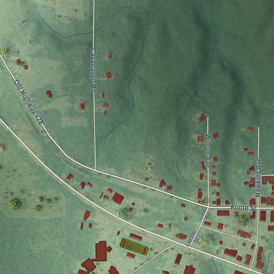 Close-up of the map of Bassfield, Mississippi print showing street and building detail