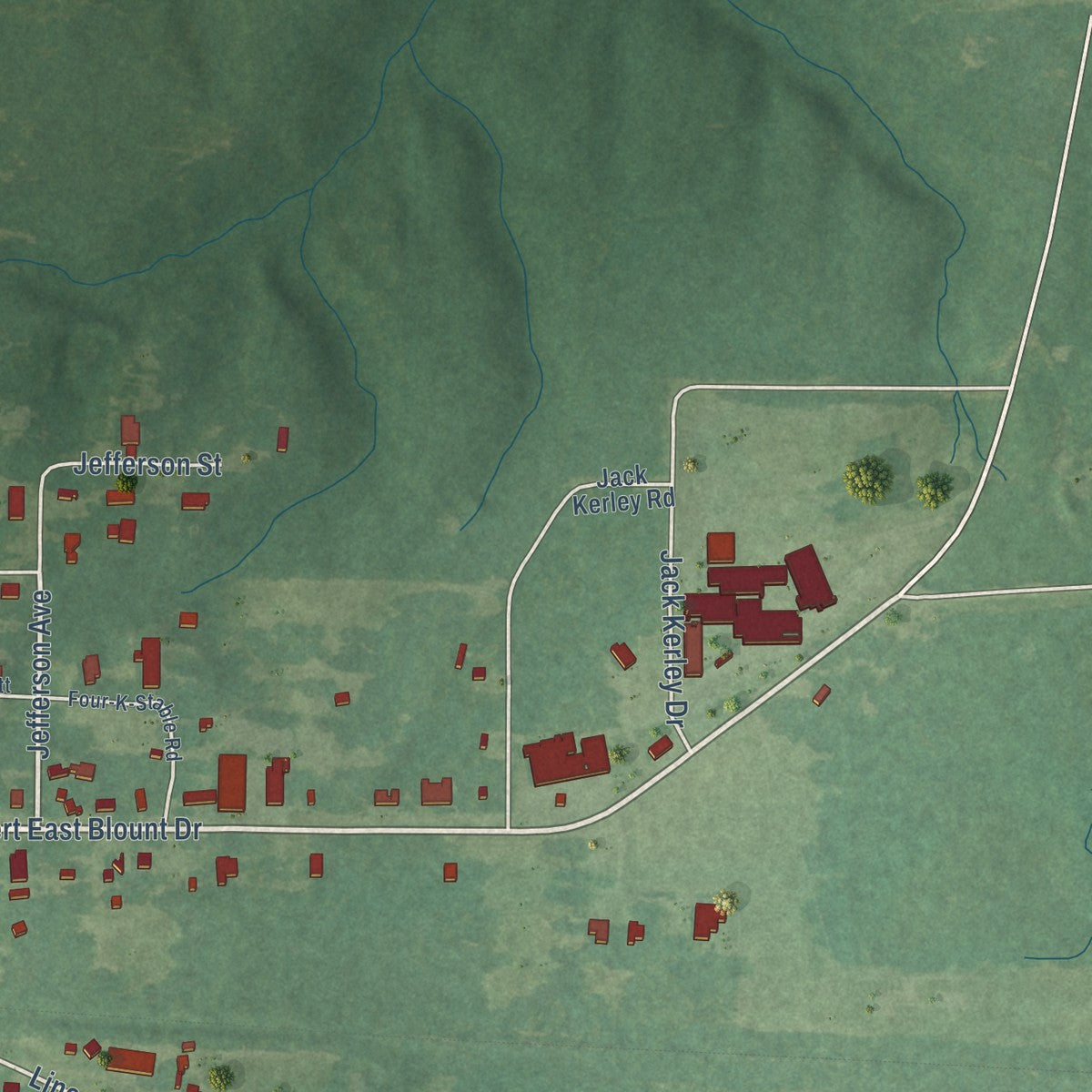 Second close-up of the map of Bassfield, Mississippi print showing more streets and buildings