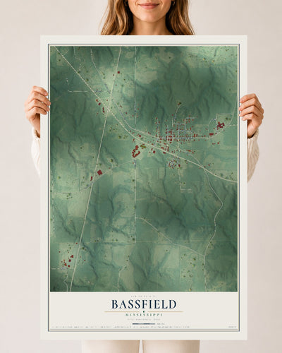 Map of Bassfield, Mississippi, 24 x 36 inch unframed archival matte print