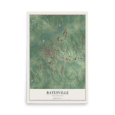 Map of Batesville, Mississippi, 12 x 18 inch unframed archival matte print