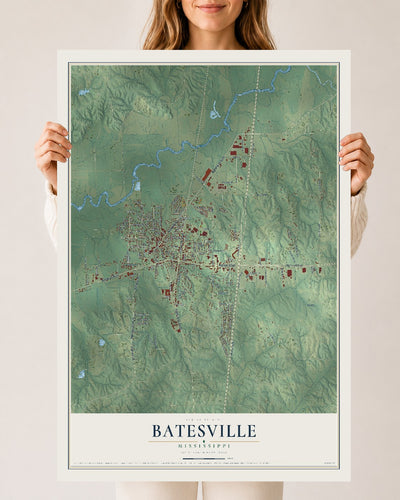 Map of Batesville, Mississippi, 24 x 36 inch unframed archival matte print