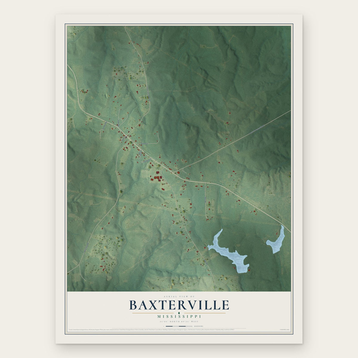 Baxterville, Mississippi map print, the full design