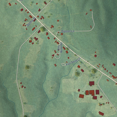 Close-up of the map of Baxterville, Mississippi print showing street and building detail