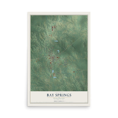 Map of Bay Springs, Mississippi, 12 x 18 inch unframed archival matte print
