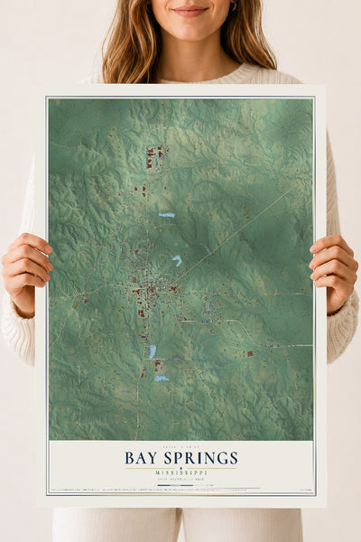 Map of Bay Springs, Mississippi, 18 x 24 inch unframed archival matte print