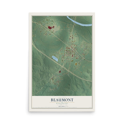 Map of Beaumont, Mississippi, 12 x 18 inch unframed archival matte print
