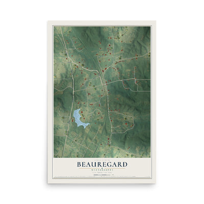 Map of Beauregard, Mississippi, 12 x 18 inch unframed archival matte print