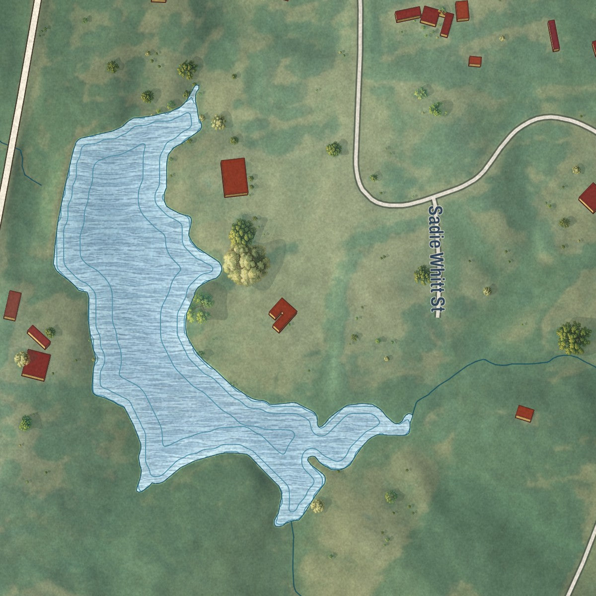 Second close-up of the map of Beauregard, Mississippi print showing more streets and buildings