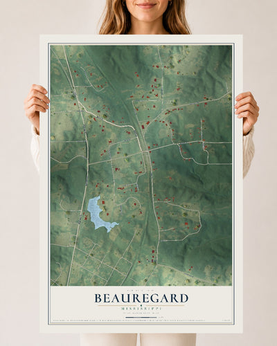 Map of Beauregard, Mississippi, 24 x 36 inch unframed archival matte print