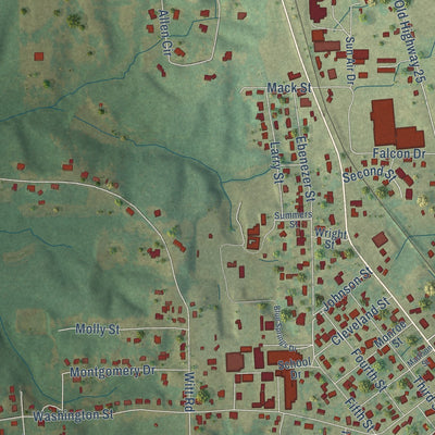 Second close-up of the map of Belmont, Mississippi print showing more streets and buildings