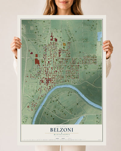 Map of Belzoni, Mississippi, 24 x 36 inch unframed archival matte print