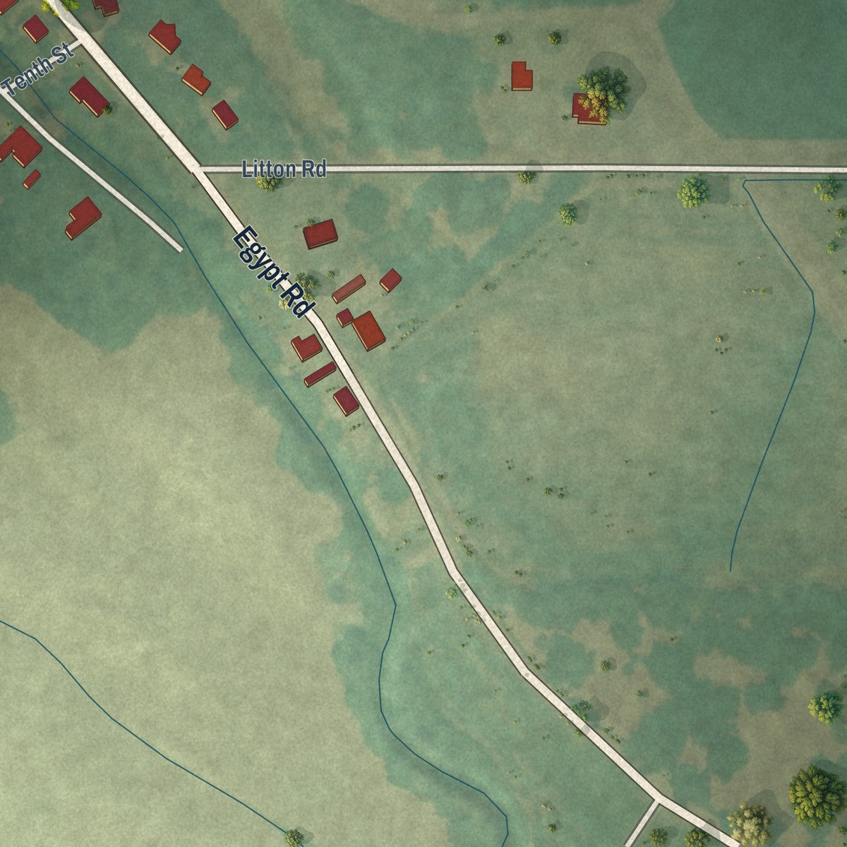 Second close-up of the map of Benoit, Mississippi print showing more streets and buildings