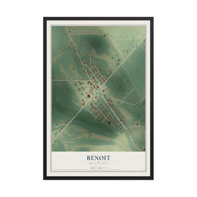Map of Benoit, Mississippi, 12 x 18 inch print in a black wood frame