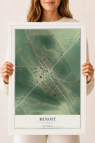 Map of Benoit, Mississippi, 18 x 24 inch print in a white wood frame