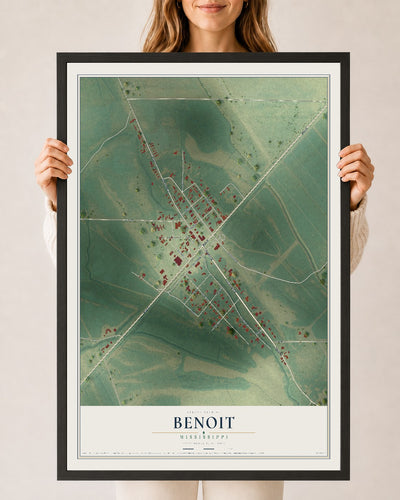 Map of Benoit, Mississippi, 24 x 36 inch print in a black wood frame
