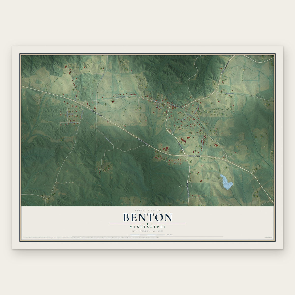 Benton, Mississippi map print, the full design