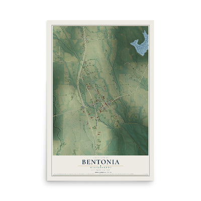 Map of Bentonia, Mississippi, 12 x 18 inch unframed archival matte print