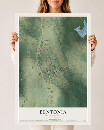 Map of Bentonia, Mississippi, 24 x 36 inch unframed archival matte print