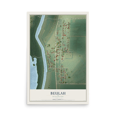 Map of Beulah, Mississippi, 12 x 18 inch unframed archival matte print