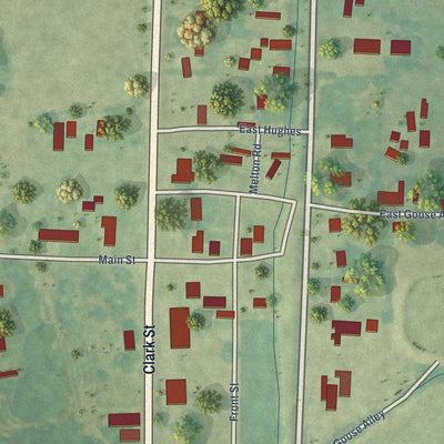 Close-up of the map of Beulah, Mississippi print showing street and building detail