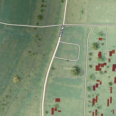 Second close-up of the map of Beulah, Mississippi print showing more streets and buildings