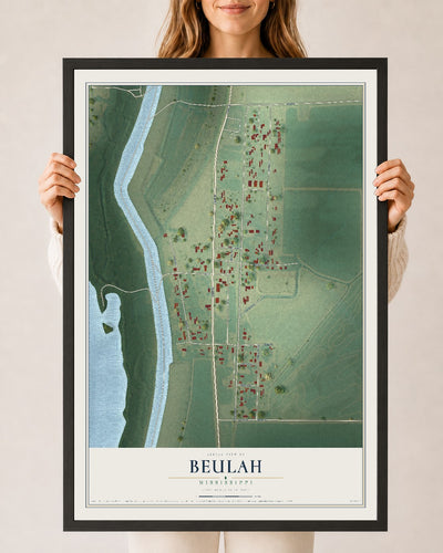 Map of Beulah, Mississippi, 24 x 36 inch print in a black wood frame