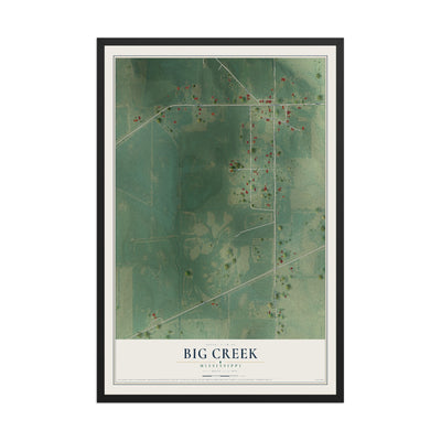 Map of Big Creek, Mississippi, 12 x 18 inch print in a black wood frame