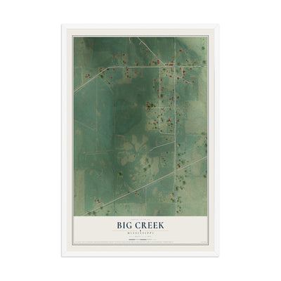 Map of Big Creek, Mississippi, 12 x 18 inch print in a white wood frame