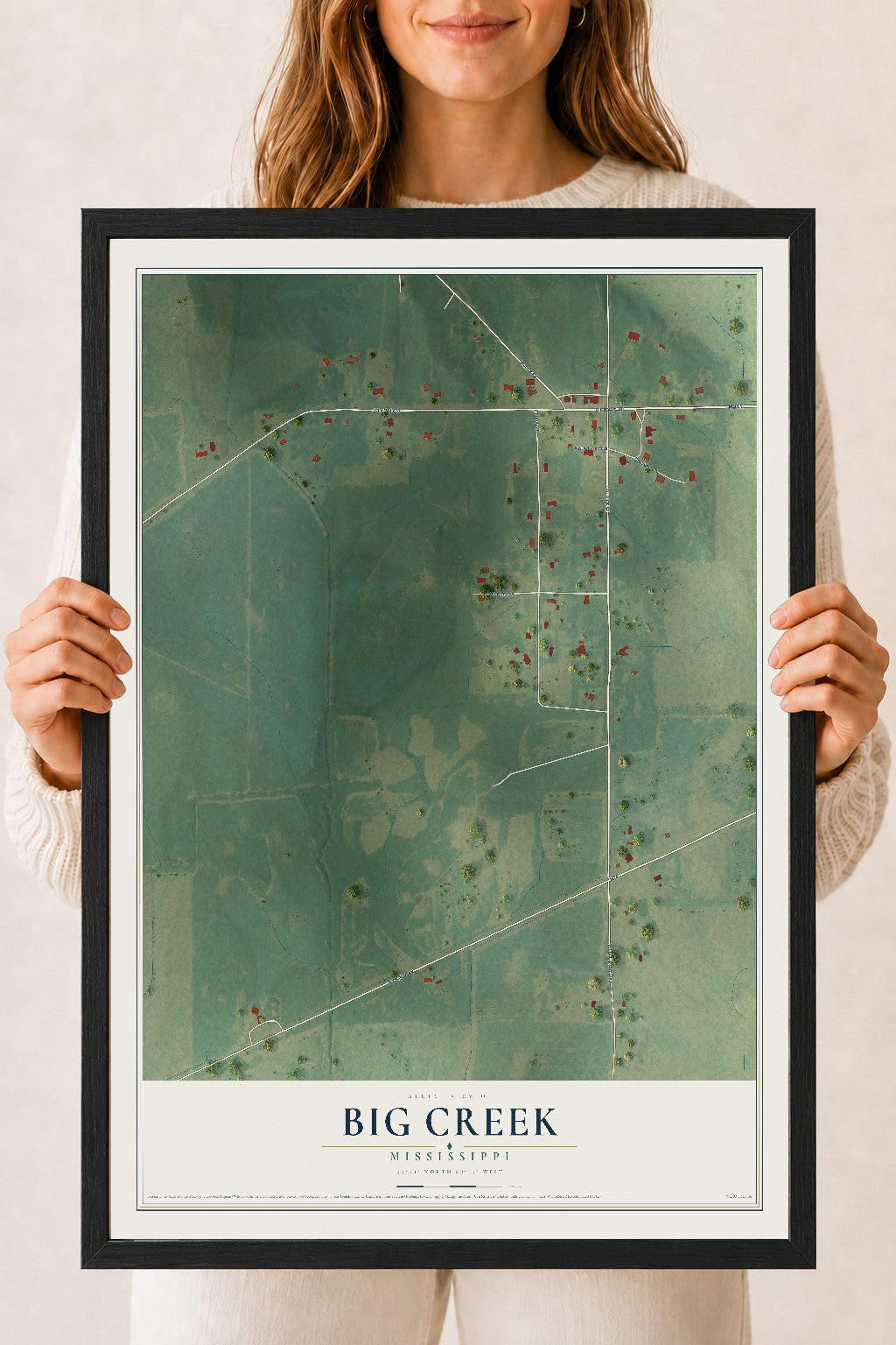 Map of Big Creek, Mississippi, 18 x 24 inch print in a black wood frame