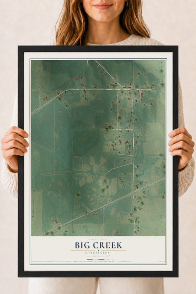 Map of Big Creek, Mississippi, 18 x 24 inch print in a black wood frame