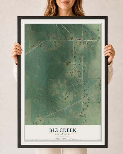 Map of Big Creek, Mississippi, 24 x 36 inch print in a black wood frame