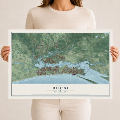 Map of Biloxi, Mississippi, 12 x 18 inch unframed archival matte print