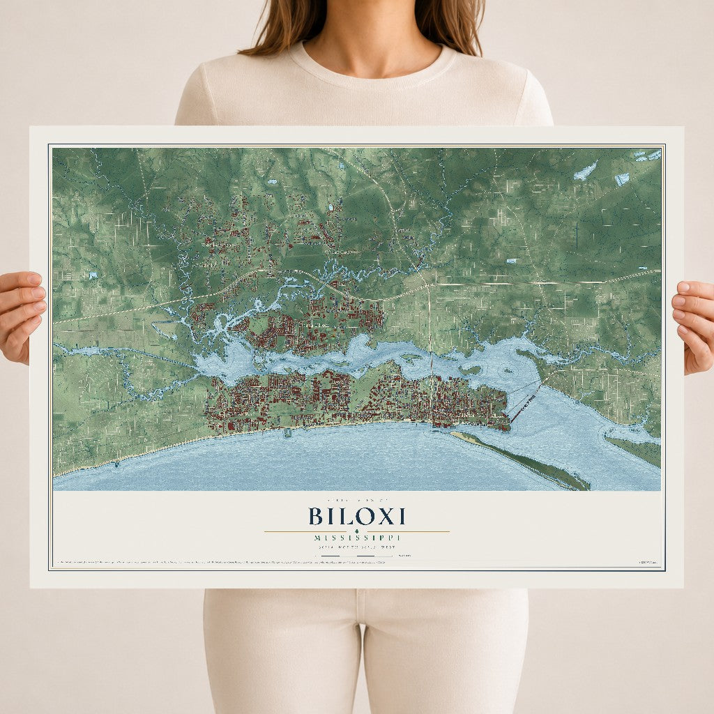 Map of Biloxi, Mississippi, 18 x 24 inch unframed archival matte print