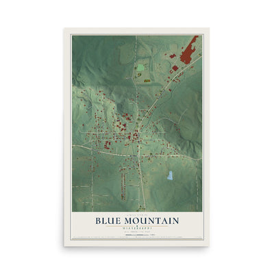 Map of Blue Mountain, Mississippi, 12 x 18 inch unframed archival matte print