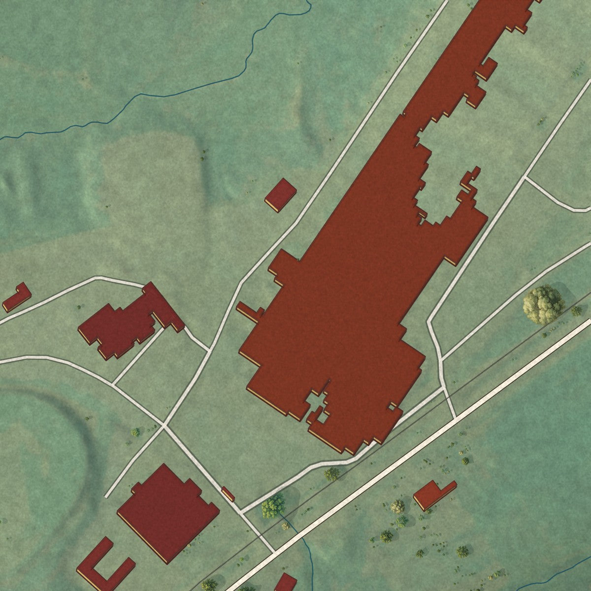 Second close-up of the map of Blue Mountain, Mississippi print showing more streets and buildings