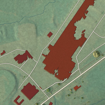 Second close-up of the map of Blue Mountain, Mississippi print showing more streets and buildings