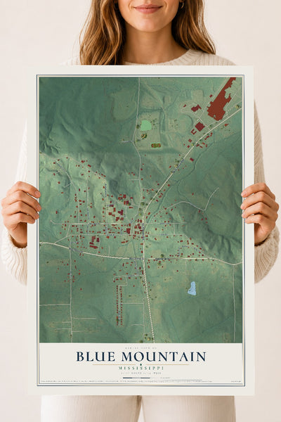 Map of Blue Mountain, Mississippi, 18 x 24 inch unframed archival matte print