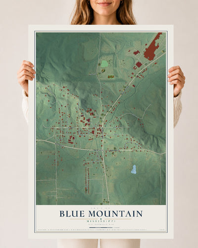 Map of Blue Mountain, Mississippi, 24 x 36 inch unframed archival matte print