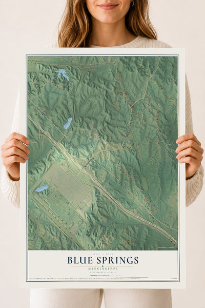 Map of Blue Springs, Mississippi, 18 x 24 inch unframed archival matte print
