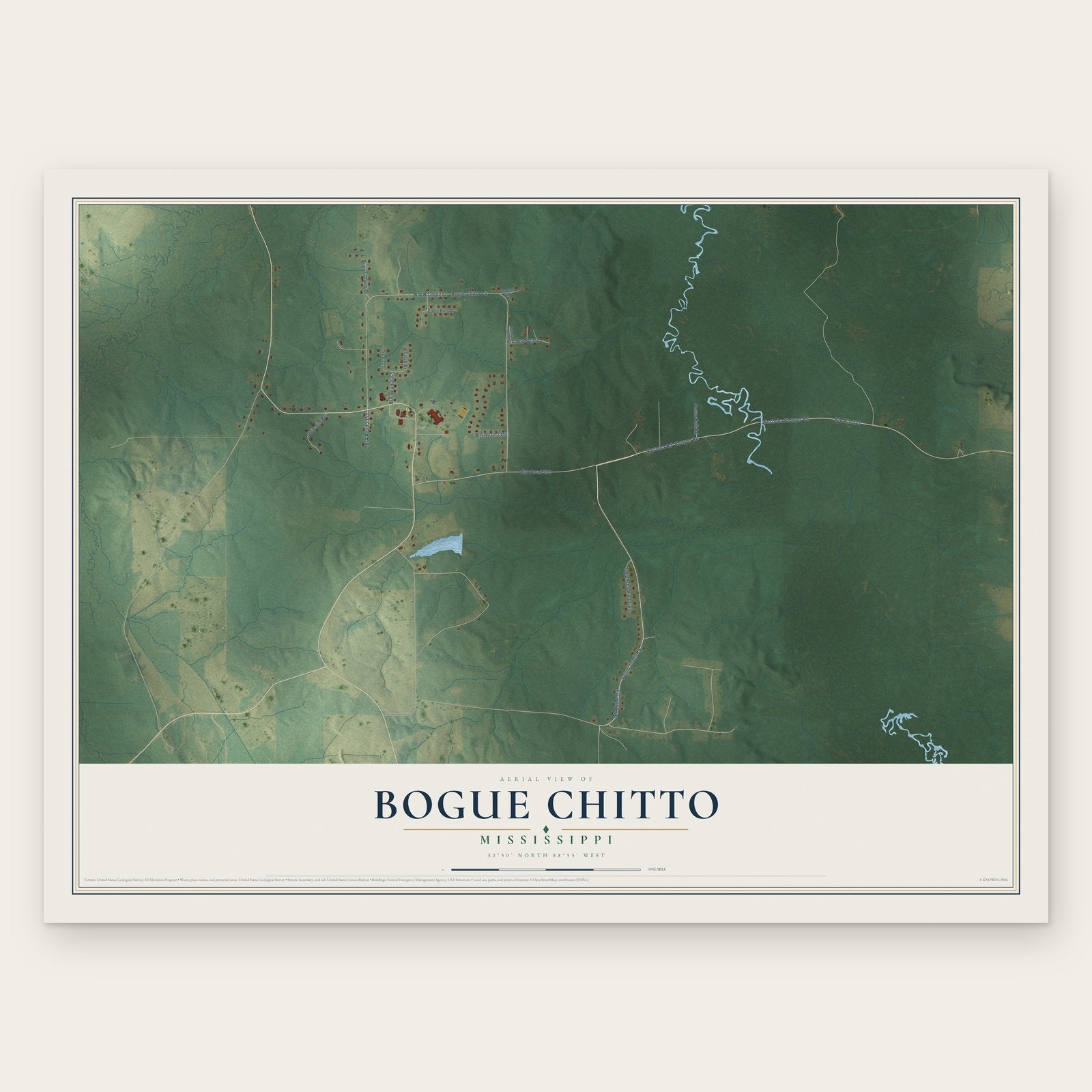 Bogue Chitto, Neshoba County, Mississippi Map Art – KNOWOL