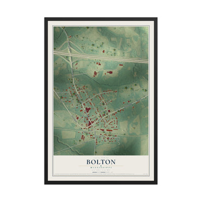 Map of Bolton, Mississippi, 12 x 18 inch print in a black wood frame