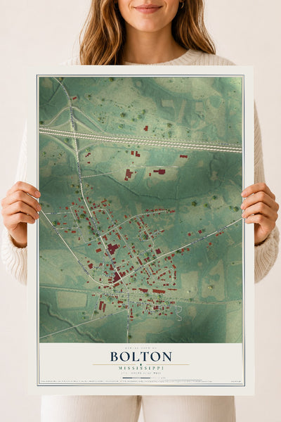 Map of Bolton, Mississippi, 18 x 24 inch unframed archival matte print