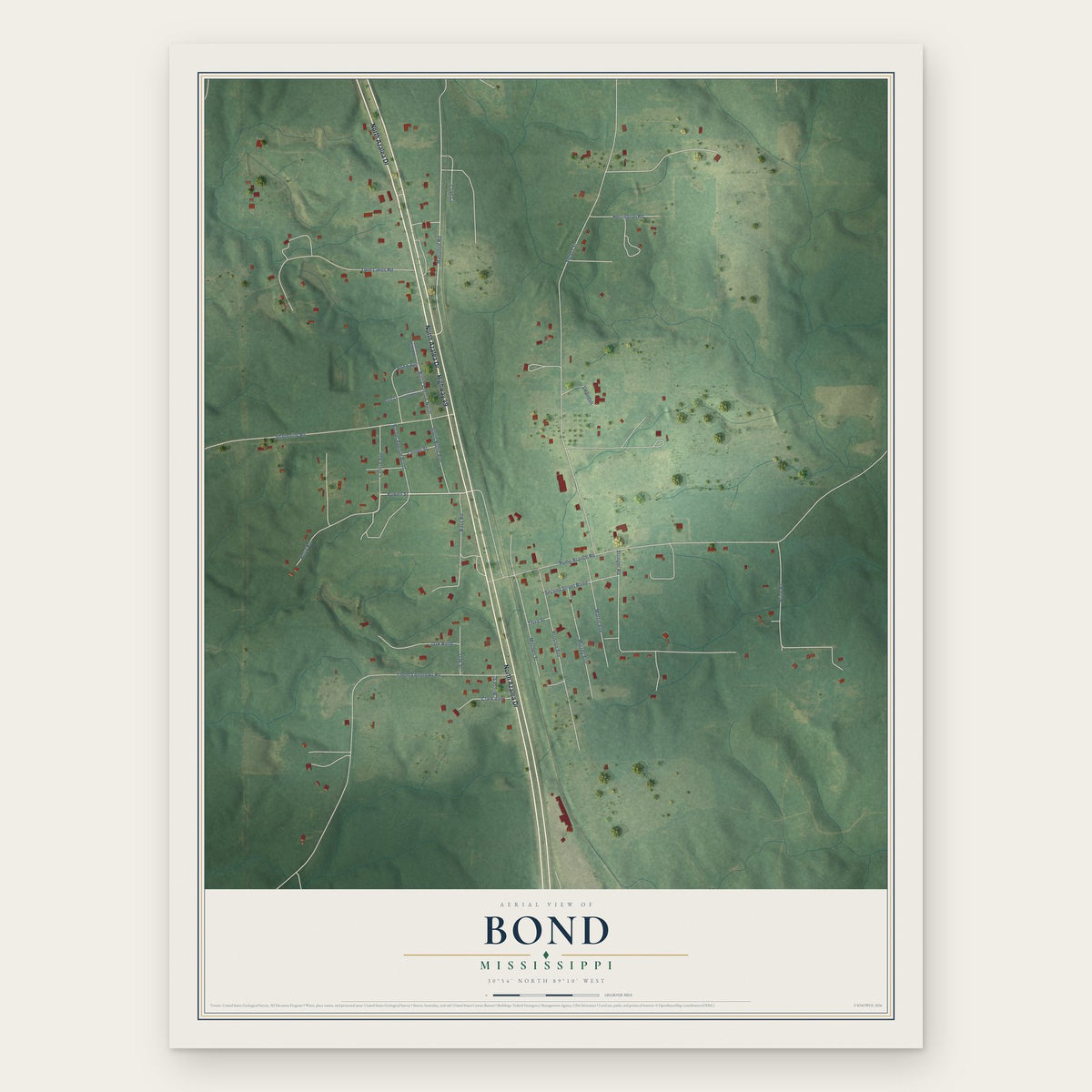 Bond, Mississippi map print, the full design