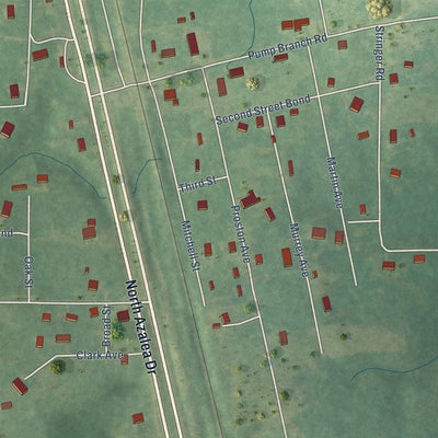 Close-up of the map of Bond, Mississippi print showing street and building detail