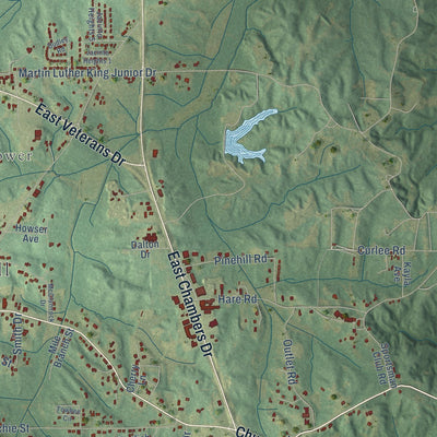 Second close-up of the map of Booneville, Mississippi print showing more streets and buildings