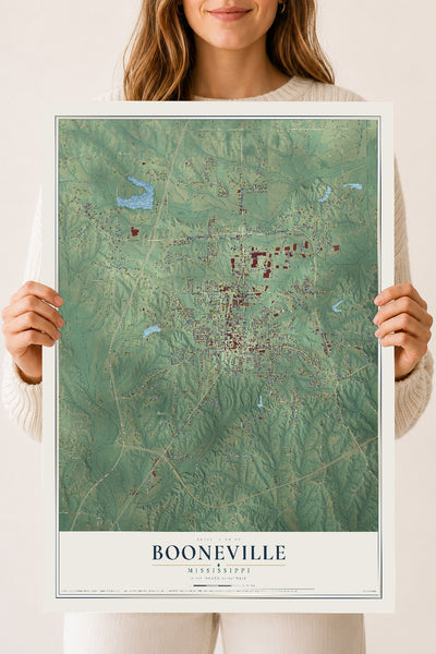 Map of Booneville, Mississippi, 18 x 24 inch unframed archival matte print