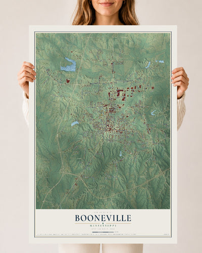 Map of Booneville, Mississippi, 24 x 36 inch unframed archival matte print
