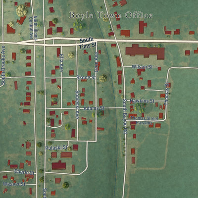 Close-up of the map of Boyle, Mississippi print showing street and building detail